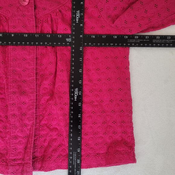 Kim Rogers Pink Eyelet Barbiecore Short Sleeve Bolero Shrug Cardigan Top Small - Picture 6 of 6